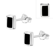 Black Onyx Rectangle Silver Stud Earrings, e374st